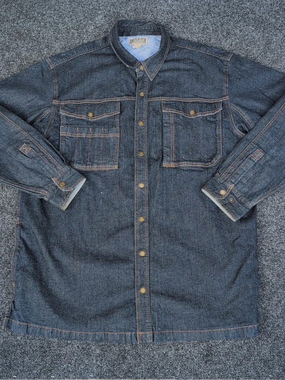 Duluth Trading Denim Jacket XXL Tall Jean Button Front Lined Work Flex Trucker